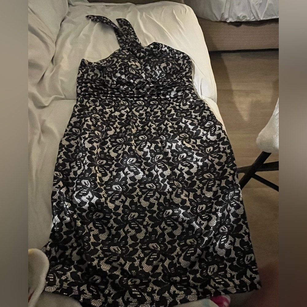 Elegant Black and Silver Lace Dress
